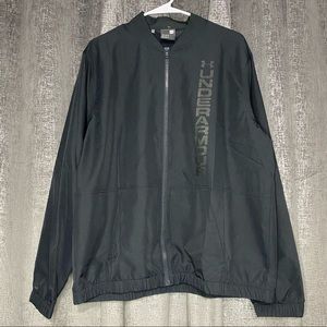 Under Armour Mens Essential Bomber Black Jacket Warm Up Track Top 1345610 001